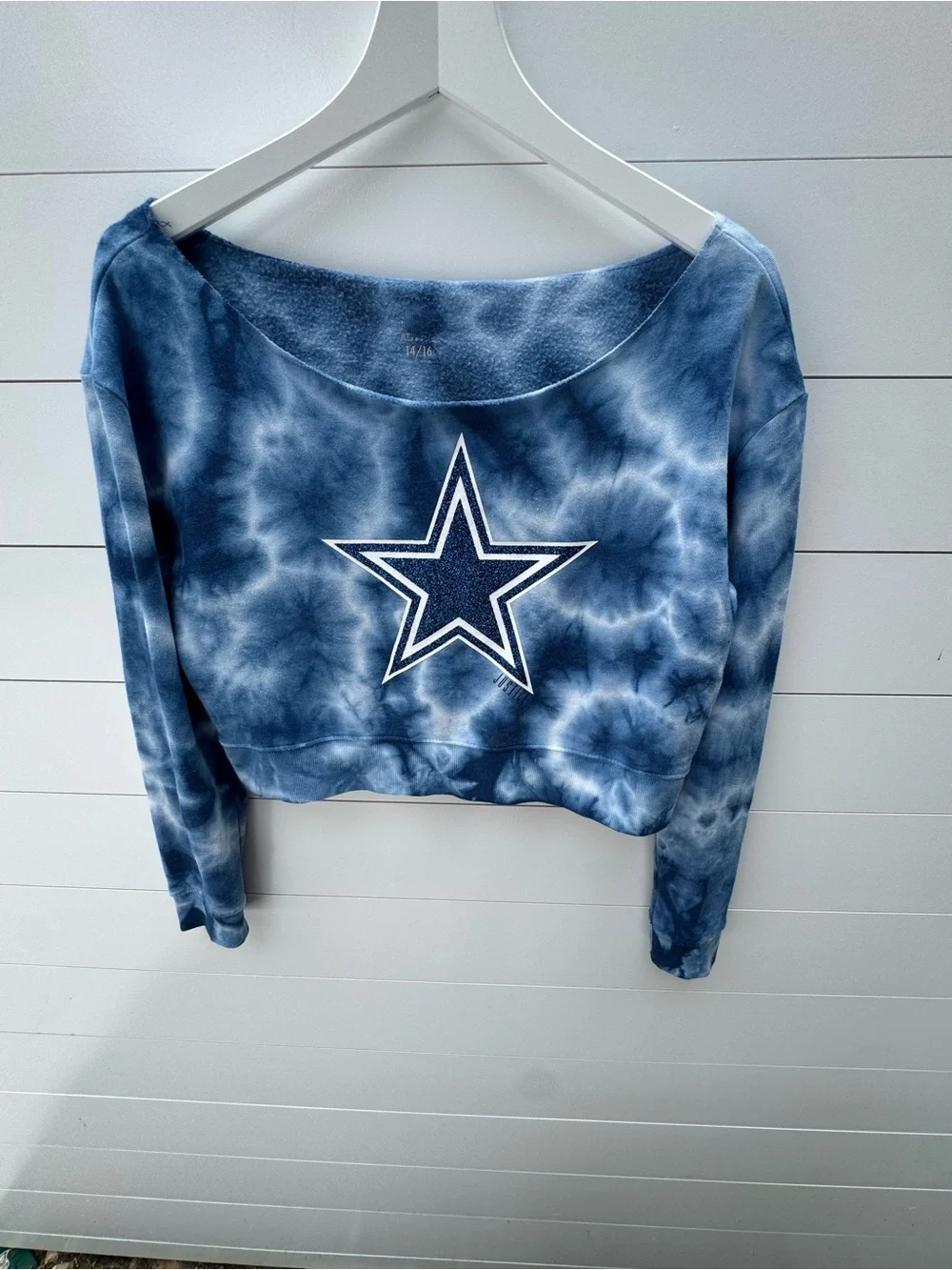 Justice Blue Tie-Dye Cropped Sweatshirt with Star